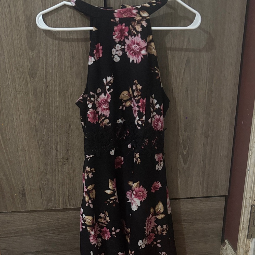 No Boundaries Black and Pink Floral Mini Dress